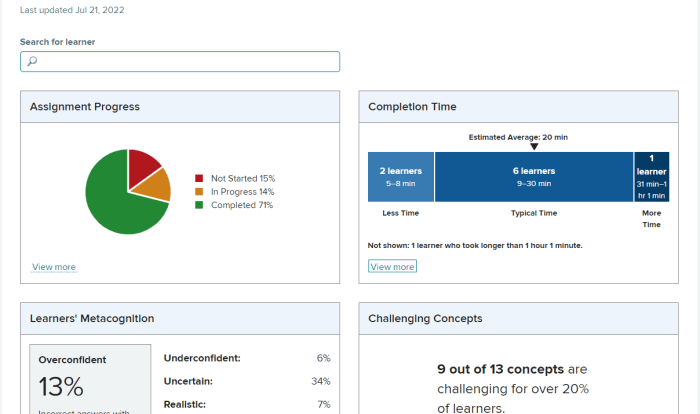 Smartbook student completing assignment experience